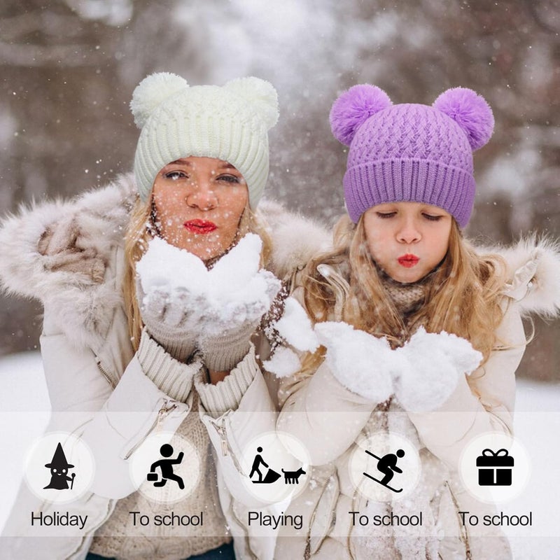 KDVOG Store Kids Winter Hat Warm Knitted Beanies with Double Pom Pom Thick Ski Cap for Boys Girls 7-12 Years - Image 5